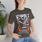 Unisex Jersey Short Sleeve Tee Humble Angel Statue Graphic Streetwear Fire Print T Shirt Bold Motivational Urban Fashion Outfit