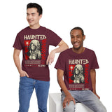 Haunted Warrior Unisex Heavy Cotton Tee Graphic Black T Shirt Bold Red Samurai Ninja Inspired Futuristic Streetwear Artistic Fashion Outfit