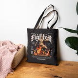 Fighter Resilience Victorious Flame Statue Graphic Cotton Canvas Tote Bag Unisex Motivational Durable Reusable Streetwear