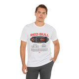 Formula One Style Open Wheel Racing Car Overhead Graphic Unisex Tee Motorsport Performance Streetwear Inspired By Red Bull Racing Colors High Speed Track Culture Design For Racing Fans