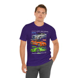 Street Racing Trio JDM Cars Graphic Unisex Heavy Cotton Tee for Drift Fans Performance Lovers and Streetwear Enthusiasts