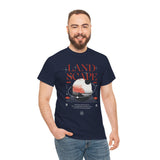 Landscape Unisex Heavy Cotton Tee Graphic T Shirt Black Nature Inspired Abstract Mountain Design Modern Streetwear Outdoor Adventure Artistic Fashion Outfit