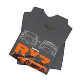 Orange Retro JDM Inspired Sports Coupe Blueprint Unisex Heavy Cotton Tee Street Racing Art Shirt for Car Lovers Daily Wear