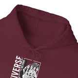 Universe Beyond The Cosmos Unisex Heavy Blend Hooded Sweatshirt Graphic Hoodie Black Skeleton Hand Space Infinity Streetwear Futuristic Sci Fi Artistic Fashion Outfit