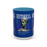 Historical Accent Coffee Mug 11oz 15oz Black Ceramic Cup with Greek Goddess Statue and Purple Floral Design for Art and History Lovers