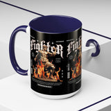 Fighter Accent Coffee Mug 11oz 15oz Black Ceramic Cup with Greek Warrior Statue and Flames Design for Hustlers and Motivated Minds