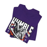 Unisex Jersey Short Sleeve Tee Humble Angel Statue Graphic Streetwear Fire Print T Shirt Bold Motivational Urban Fashion Outfit