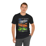 Street Racing Trio JDM Cars Graphic Unisex Heavy Cotton Tee for Drift Fans Performance Lovers and Streetwear Enthusiasts