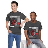 Heart Flower Graphic Unisex Heavy Cotton Tee Comfortable Streetwear T Shirt Bold Red and Black Floral Heart Design Symbol of Love Strength and Vitality Perfect Gift for Friends Birthdays and Casual...