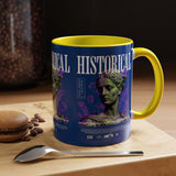 Historical Accent Coffee Mug 11oz 15oz Black Ceramic Cup with Greek Goddess Statue and Purple Floral Design for Art and History Lovers