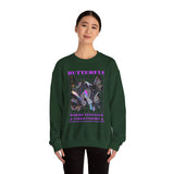 Unisex Heavy Blend Crewneck Sweatshirt Butterfly Holographic Graphic Pullover Black Streetwear Where Elegance Takes Flight Trendy Aesthetic Fashion Outfit