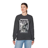 Heavenly Bond Unisex Heavy Blend Crewneck Sweatshirt Graphic Pullover Black Angel And Lion Statue Spiritual Streetwear Bold Futuristic Artistic Fashion Outfit