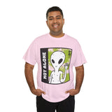 Not Alone Alien Unisex T Shirt Cartoon UFO Graphic Tee Extraterrestrial Sci Fi Space Themed Paranormal Conspiracy Inspired Streetwear Top