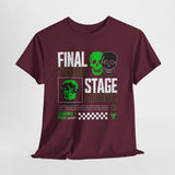Final Stage Unisex Heavy Cotton Tee Graphic Black T Shirt Skull Neon Green Streetwear Futuristic Cyberpunk Bold Artistic Fashion Outfit