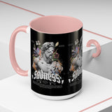 Sadness Statue Accent Coffee Mug 11oz 15oz Two Tone Ceramic Gothic Art Cup with Butterfly and Flame Design