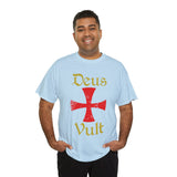 Unisex Deus Vult T Shirt Medieval Crusader Cross Graphic Tee Warrior Knight Inspired Vintage Christian Symbol Heavy Cotton Streetwear