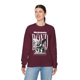 Heavenly Bond Unisex Heavy Blend Crewneck Sweatshirt Graphic Pullover Black Angel And Lion Statue Spiritual Streetwear Bold Futuristic Artistic Fashion Outfit