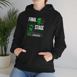 Final Stage Unisex Heavy Blend Hooded Sweatshirt Graphic Hoodie Black Skull Neon Green Streetwear Futuristic Cyberpunk Bold Artistic Fashion Outfit