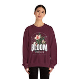 Unisex Heavy Blend Crewneck Sweatshirt Bloom Stronger Floral Graphic Pullover Black Motivational Nature Inspired Aesthetic Streetwear Fashion Outfit