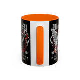 Money Bright Angel Accent Coffee Mug 11oz 15oz Gothic Statue Black Ceramic Cup with Red Flames and Cash Design for Hustlers