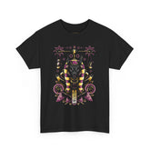 Anubis Balance God Unisex Heavy Cotton Tee Egyptian Mythology Streetwear Graphic T Shirt Bold Cosmic Art Design For Men And Women Perfect For Festivals Spiritual Wear And Fashion Lovers