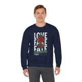 Love Fake Friendship Rose Crewneck Comfortable Unisex Sweatshirt Bold Graphic Streetwear Pullover Empowering Artistic Floral Design For Self Expression Perfect Gift For Friends Birthdays Cozy Days Casual Wear