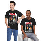 Mystic Mask Flames Graphic Unisex Heavy Cotton Tee Hustler Streetwear Motivational Dark Mystery Bold Design
