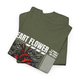 Heart Flower Graphic Unisex Heavy Cotton Tee Comfortable Streetwear T Shirt Bold Red and Black Floral Heart Design Symbol of Love Strength and Vitality Perfect Gift for Friends Birthdays and Casual Everyday Wear