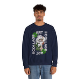 Collage Art Unisex Heavy Blend Crewneck Sweatshirt Graphic Pullover Black Abstract Modern Nature Inspired Futuristic Streetwear Creative Artistic Fashion Outfit