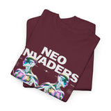 Neo Invaders Futuristic Holographic Graphic Unisex Heavy Cotton Tee Bold Sci Fi Cyberpunk Streetwear Statement T Shirt