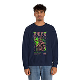 Ruler of the Sea Poseidon Unisex Heavy Blend Crewneck Sweatshirt Greek Mythology Statue Graphic Gothic Streetwear Bold Artistic Pullover