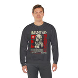 Haunted Warrior Unisex Heavy Blend Crewneck Sweatshirt Graphic Pullover Black Samurai Ninja Fighter Bold Red Streetwear Futuristic Artistic Fashion Outfit