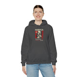 Haunted Warrior Unisex Heavy Blend Hooded Sweatshirt Graphic Hoodie Black Samurai Ninja Fighter Bold Red Streetwear Futuristic Artistic Fashion Outfit