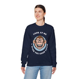 Smiling Monkey Cartoon Good Luck Unisex Sweatshirt Funny Cute Graphic Pullover Positive Vibes Humor Design Cozy Warm Casual Wear Gift For Friends Family