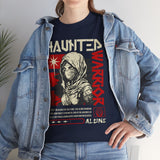 Haunted Warrior Unisex Heavy Cotton Tee Graphic Black T Shirt Bold Red Samurai Ninja Inspired Futuristic Streetwear Artistic Fashion Outfit
