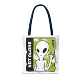 Not Alone Alien Tote Bag Sci Fi Extraterrestrial UFO Design Canvas Bag Space Lover Reusable Eco Friendly Durable Shopping Travel Lifestyle Tote
