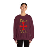 Unisex Deus Vult Crewneck Sweatshirt Medieval Crusader Cross Heavy Blend Fleece Pullover Warrior Knight Inspired Vintage Christian Symbol Streetwear