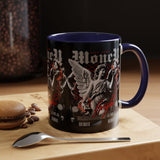 Money Bright Angel Accent Coffee Mug 11oz 15oz Gothic Statue Black Ceramic Cup with Red Flames and Cash Design for Hustlers