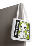 Not Alone Alien Tote Bag Sci Fi Extraterrestrial UFO Design Canvas Bag Space Lover Reusable Eco Friendly Durable Shopping Travel Lifestyle Tote