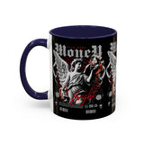 Money Bright Accent Coffee Mug 11oz 15oz Black Ceramic Gothic Angel Statue Design with Red Neon Artwork for Hustlers and Bold Thinkers