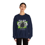 Destiny Fearless Pursuit of Happiness Unisex Heavy Blend Crewneck Sweatshirt Gothic Skeleton Hands Globe Graphic Streetwear Bold Motivational Pullover