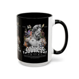 Sadness Statue Accent Coffee Mug 11oz 15oz Two Tone Ceramic Gothic Art Cup with Butterfly and Flame Design