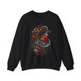 Inferno Spirit Fiery Dragon Whiskey Bottle Unisex Heavy Blend Crewneck Sweatshirt Bold Artistic Streetwear Tattoo Flame Design Symbol of Power Energy and Rebellion for Bikers and Creators