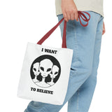 I Want To Believe Alien Tote Bag Sci Fi UFO Extraterrestrial Design Canvas Bag Space Mystery Reusable Eco Friendly Durable Shopping Travel Tote