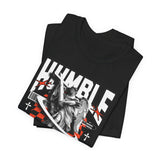 Humble Angel Statue Graphic Unisex Jersey Short Sleeve Tee Streetwear Fire Print T Shirt Bold Motivational Urban Fashion Outfit