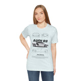 White Mid Engine Sports Coupe Blueprint Artwork Unisex Heavy Cotton Tee High Performance Inspired Streetwear Graphic Shirt For Car Enthusiasts And Automotive Art Fans
