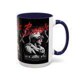 Brave Soul Warrior Accent Coffee Mug 11oz 15oz Black Ceramic Two Tone Cup Bold Statue Design with Red Script Gift for Coffee Lovers