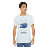 Blue Rally Inspired Performance Sedan Artwork Unisex Heavy Cotton Tee High Speed Streetwear Graphic Shirt For Car Enthusiasts And Automotive Art Lovers