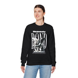 Heavenly Bond Unisex Heavy Blend Crewneck Sweatshirt Graphic Pullover Black Angel And Lion Statue Spiritual Streetwear Bold Futuristic Artistic Fashion Outfit