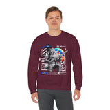 Fearless Memory Unisex Heavy Blend Crewneck Sweatshirt Graphic Pullover Black Astronaut Space Warrior Futuristic Sci Fi Bold Streetwear Artistic Fashion Outfit